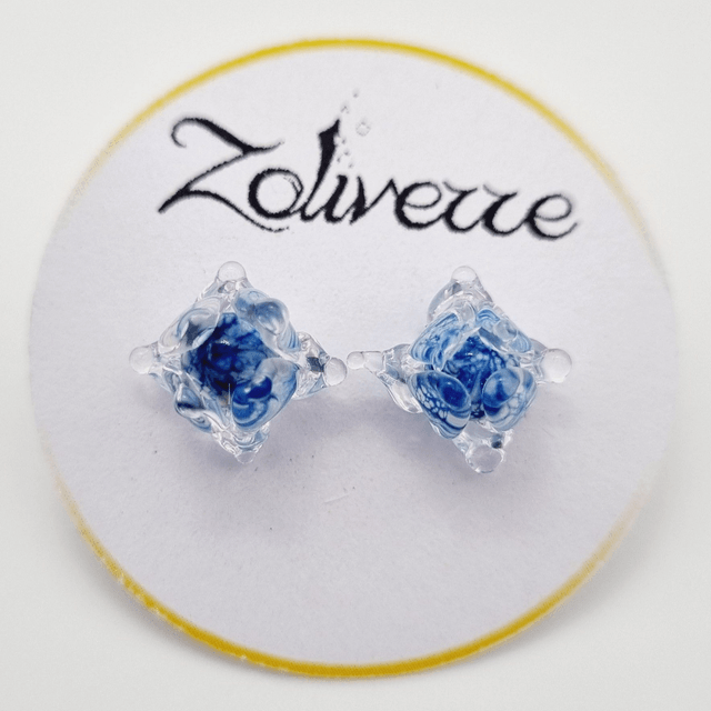 Puces d'oreilles - Clochettes bleues marbrées ivoire
