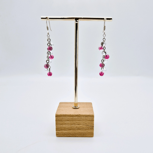 Boucles d'oreilles Rosée roses et transparentes