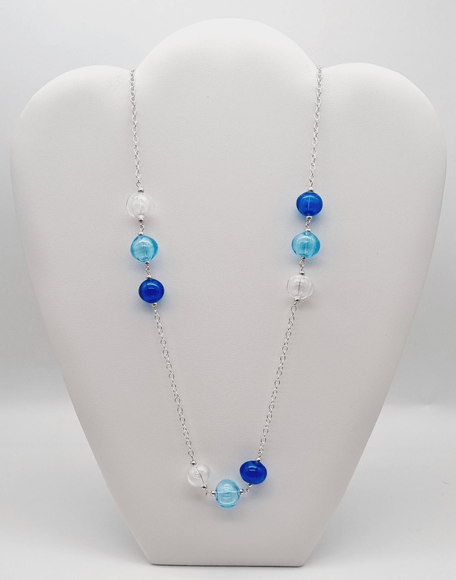 Sautoir perles creuses bleues