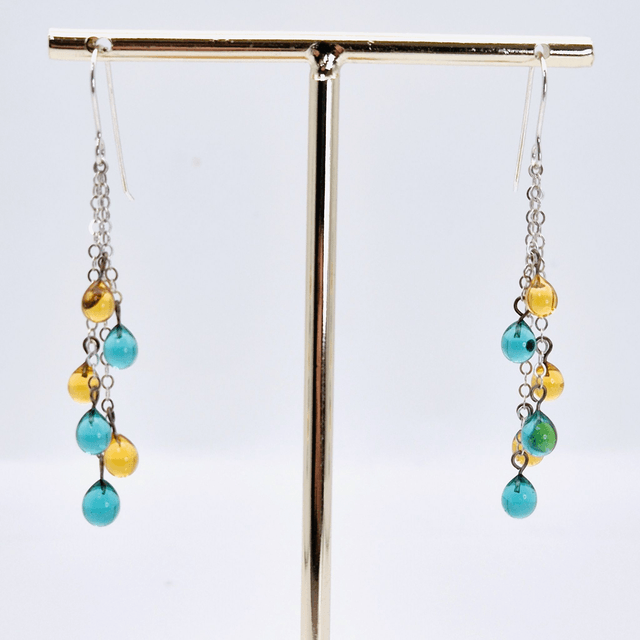 Boucles d'oreilles Gouttes jaunes et vertes