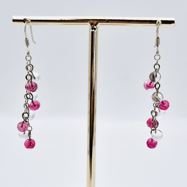 Boucles d'oreilles Rosée roses et transparentes