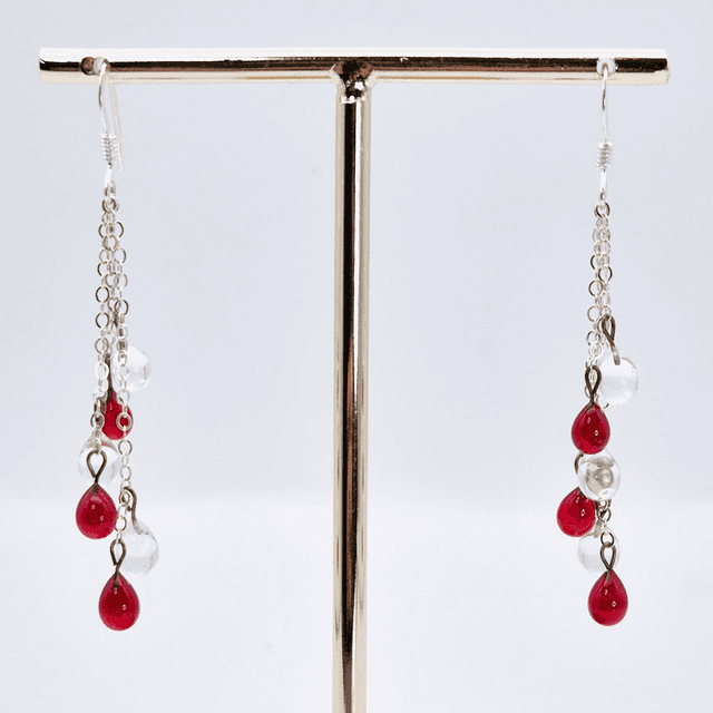 Boucles d&#039;oreilles Gouttes rouges et transparentes